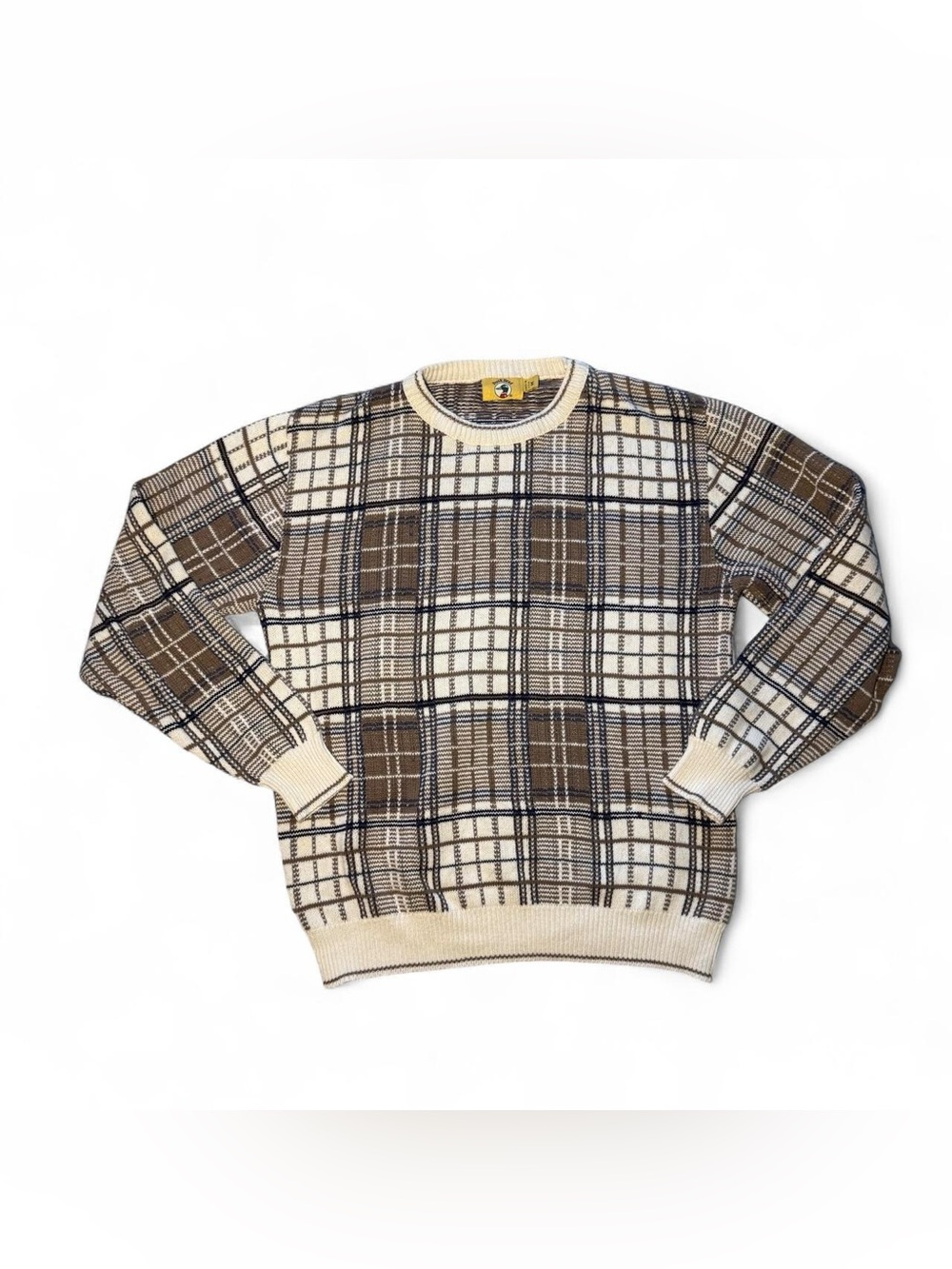 Vintage Cottagecore Duck Head Cotton brown, black and cream plaid sweater 🫧